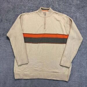 Casa Moda Sports Quarter Zip Sweater Mens XL Tan Orange Stripe Ribbed Sleeve